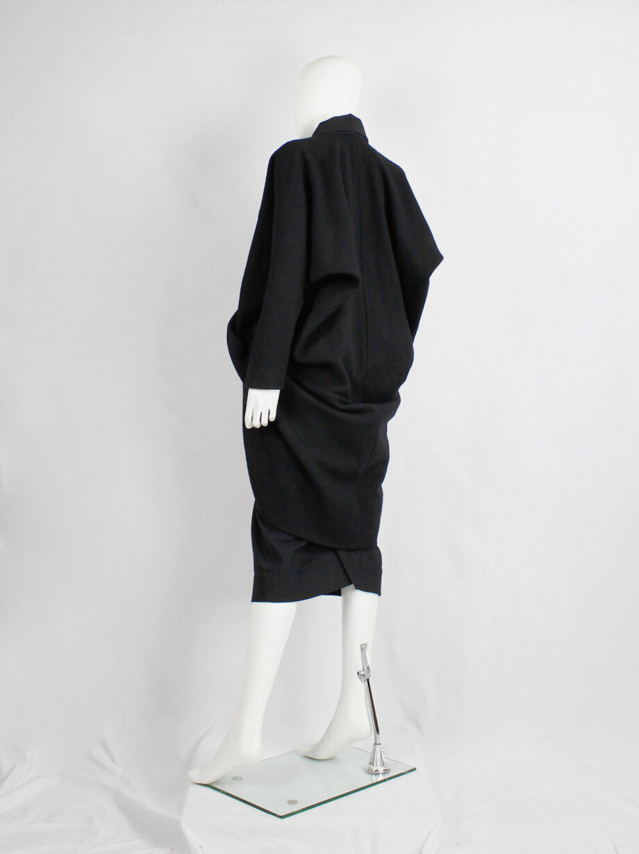 Rick Owens MOUNTAIN black large cocoon coat with silk front panel fall 2012 (11)