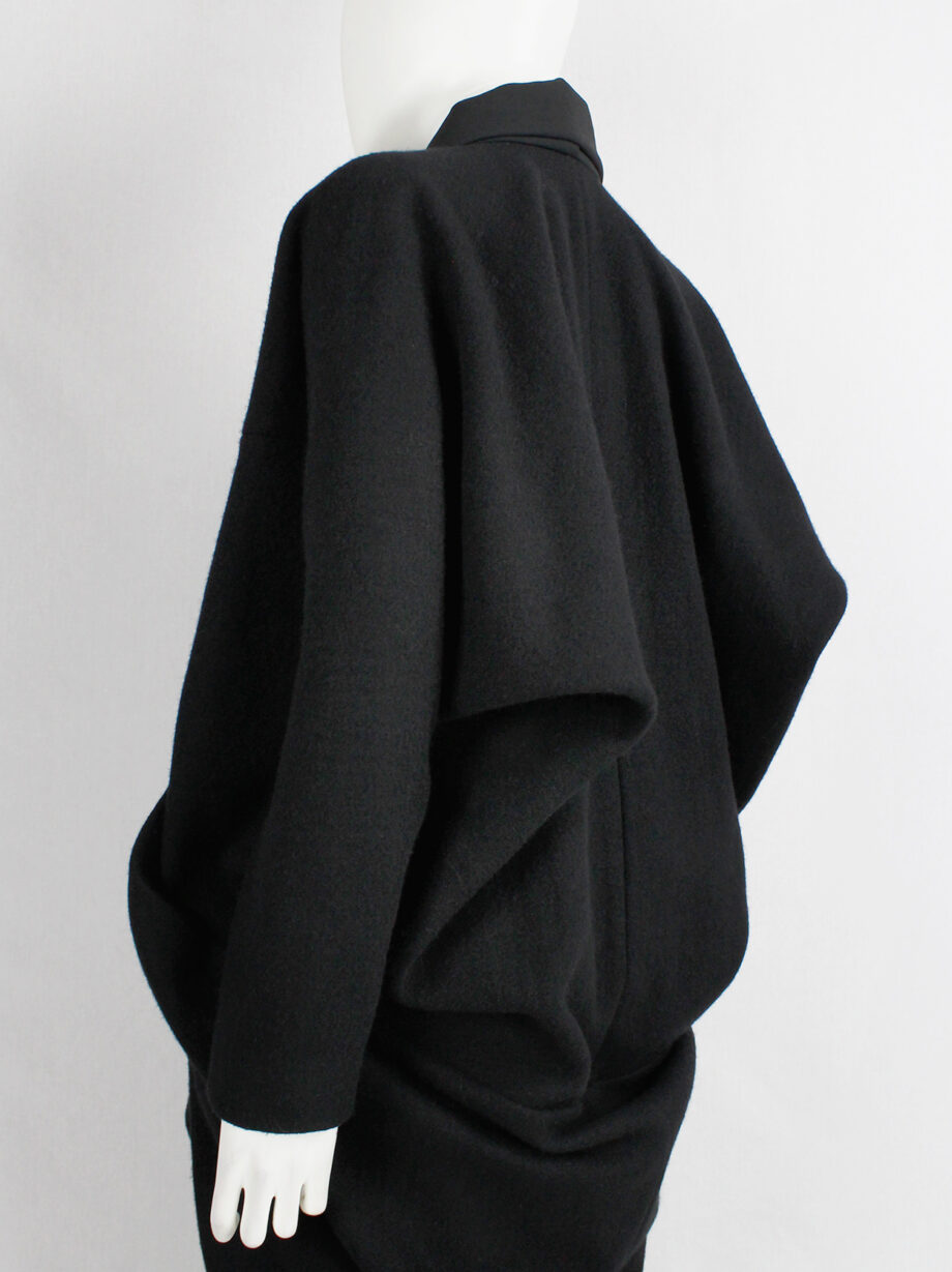 Rick Owens MOUNTAIN black large cocoon coat with silk front panel fall 2012 (13)