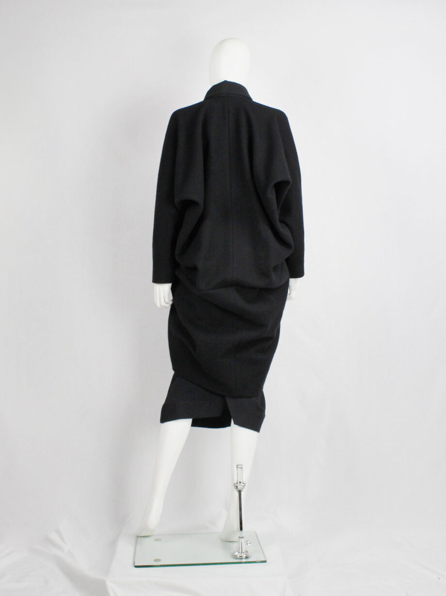 Rick Owens MOUNTAIN black large cocoon coat with silk front panel fall 2012 (15)