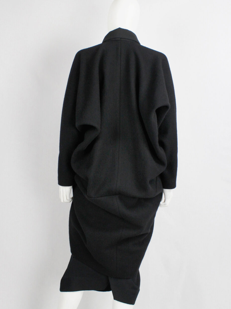 Rick Owens MOUNTAIN black large cocoon coat with silk front panel fall 2012 (16)