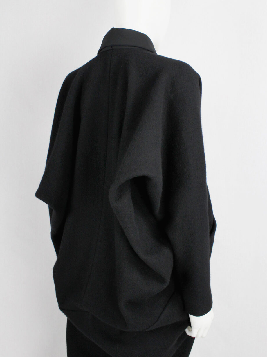 Rick Owens MOUNTAIN black large cocoon coat with silk front panel fall 2012 (17)