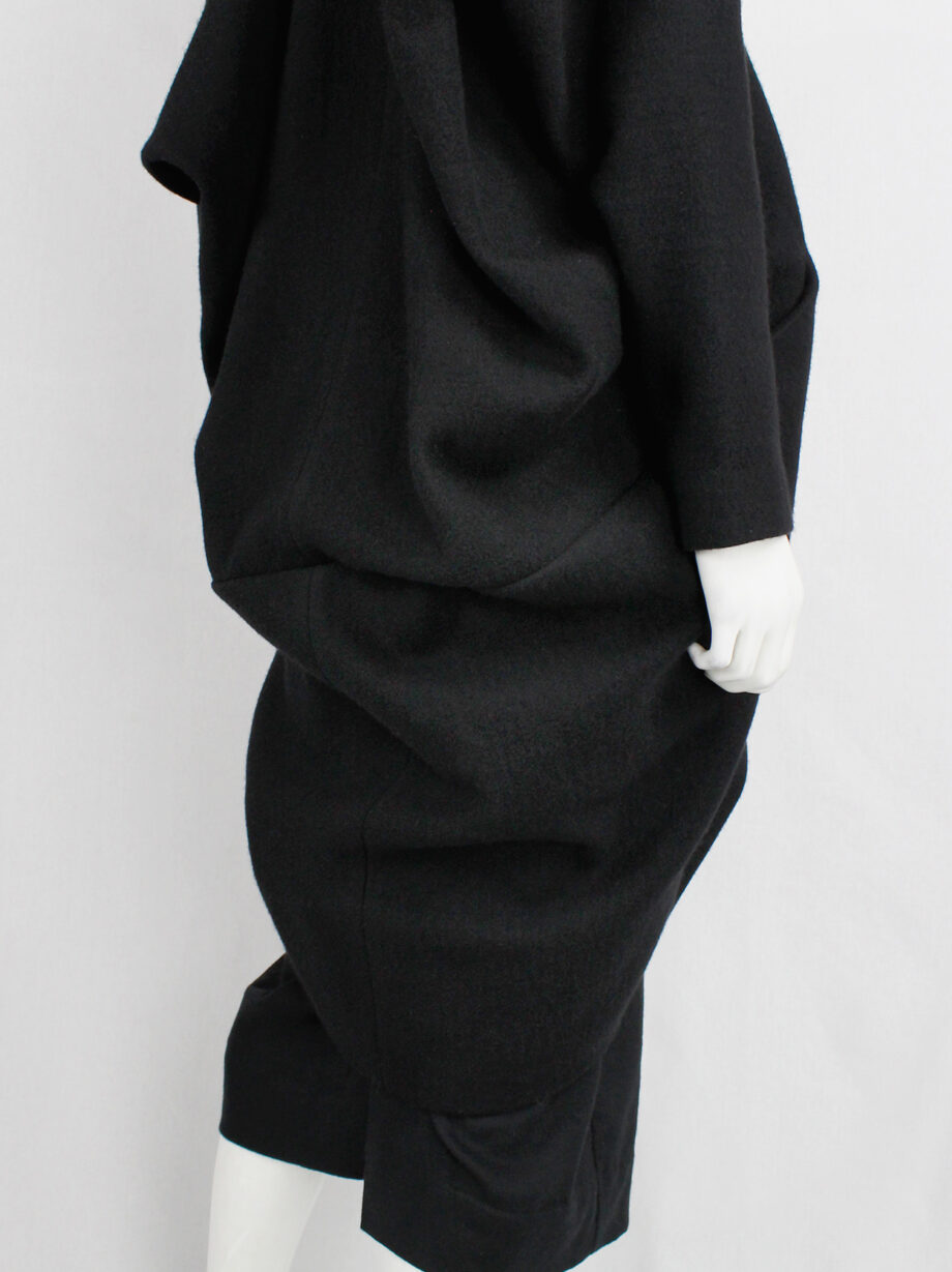 Rick Owens MOUNTAIN black large cocoon coat with silk front panel fall 2012 (18)