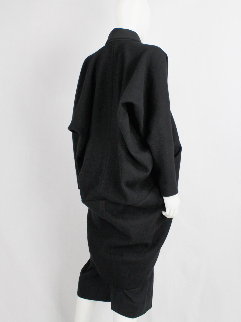 Rick Owens MOUNTAIN black large cocoon coat with silk front panel fall 2012 (19)