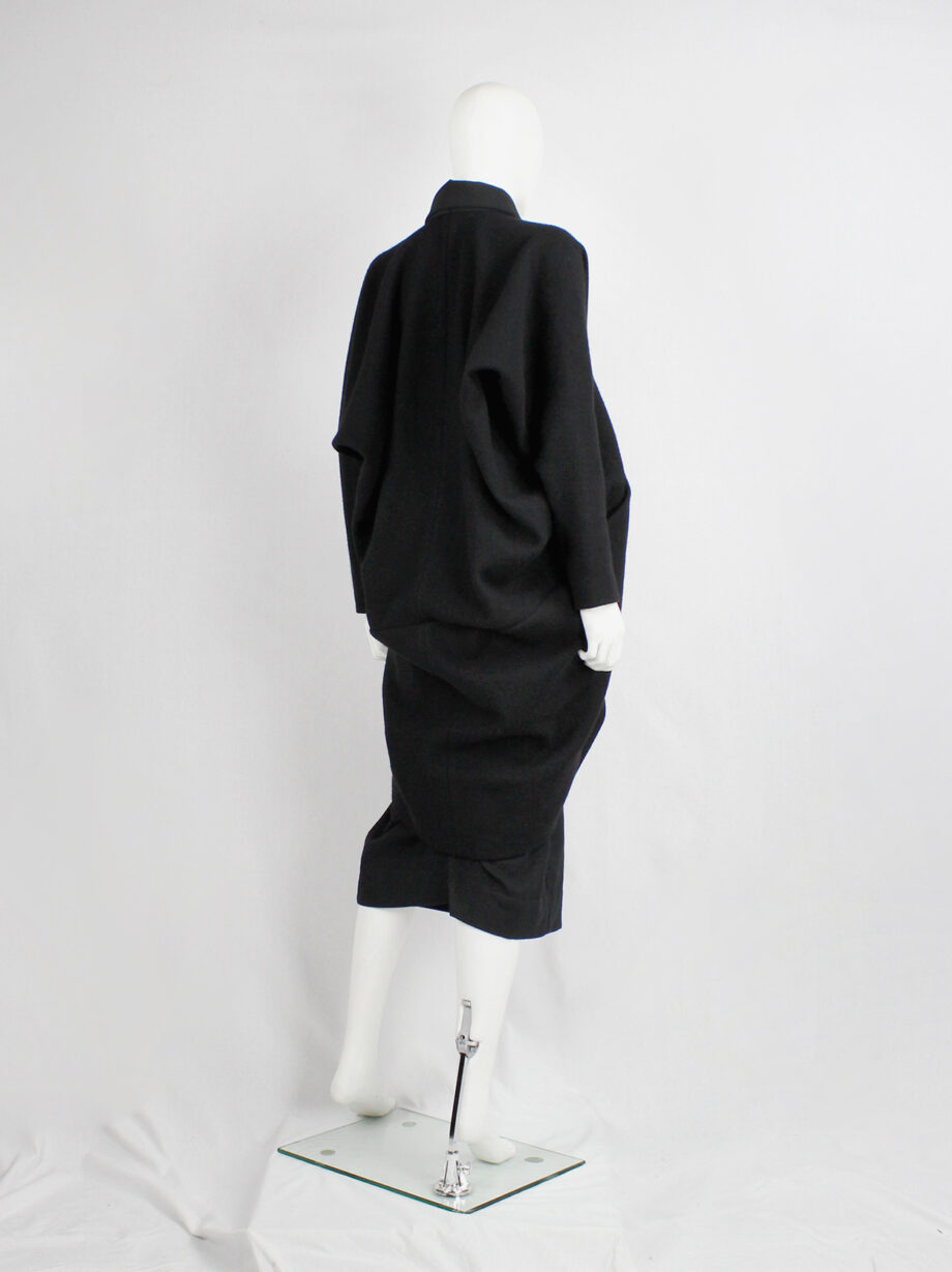 Rick Owens MOUNTAIN black large cocoon coat with silk front panel fall 2012 (20)