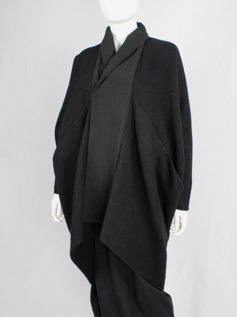 Rick Owens MOUNTAIN black large cocoon coat with silk front panel fall 2012 (4)