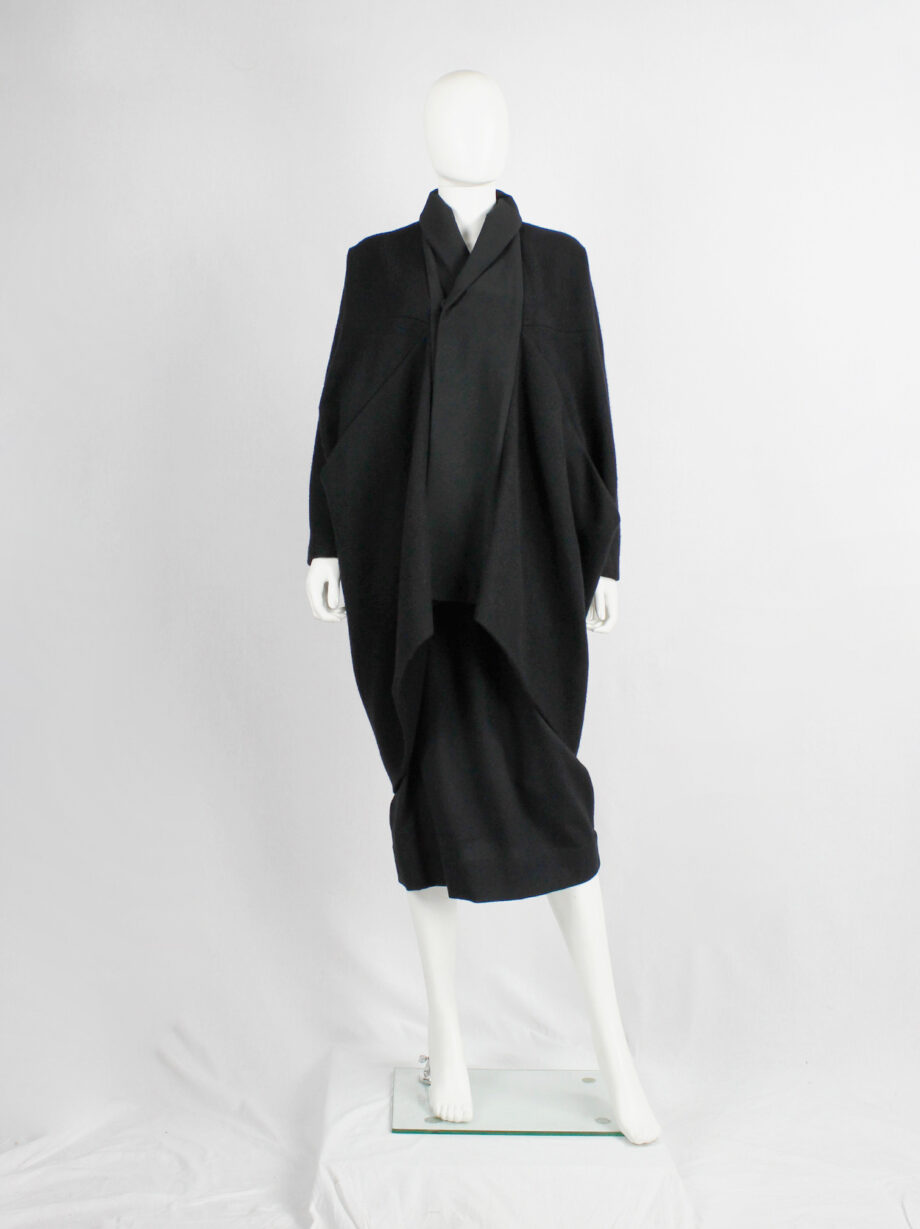 Rick Owens MOUNTAIN black large cocoon coat with silk front panel fall 2012 (5)