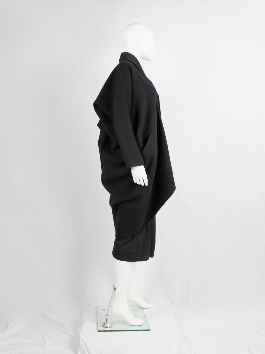 Rick Owens MOUNTAIN black large cocoon coat with silk front panel fall 2012 (6)