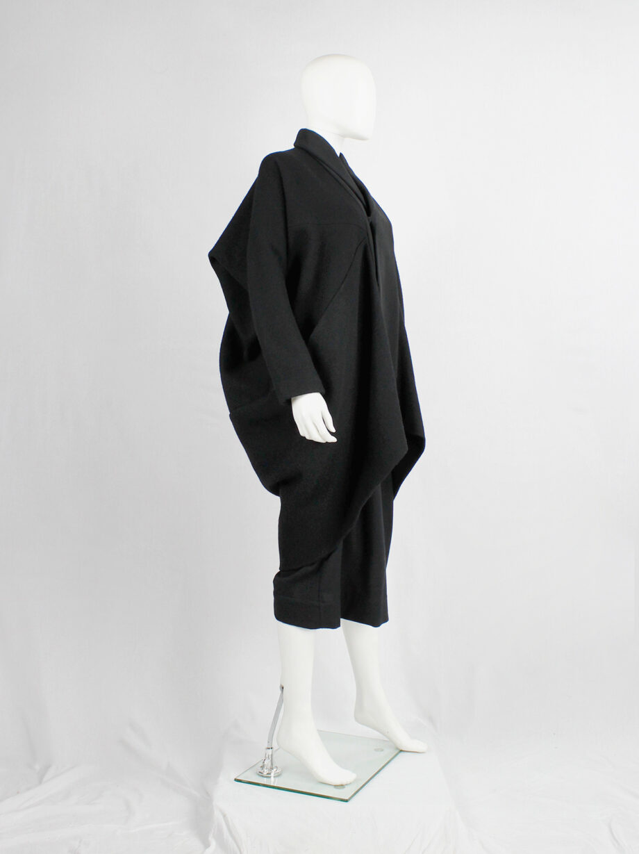 Rick Owens MOUNTAIN black large cocoon coat with silk front panel fall 2012 (7)