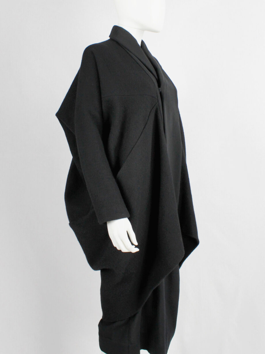 Rick Owens MOUNTAIN black large cocoon coat with silk front panel fall 2012 (8)
