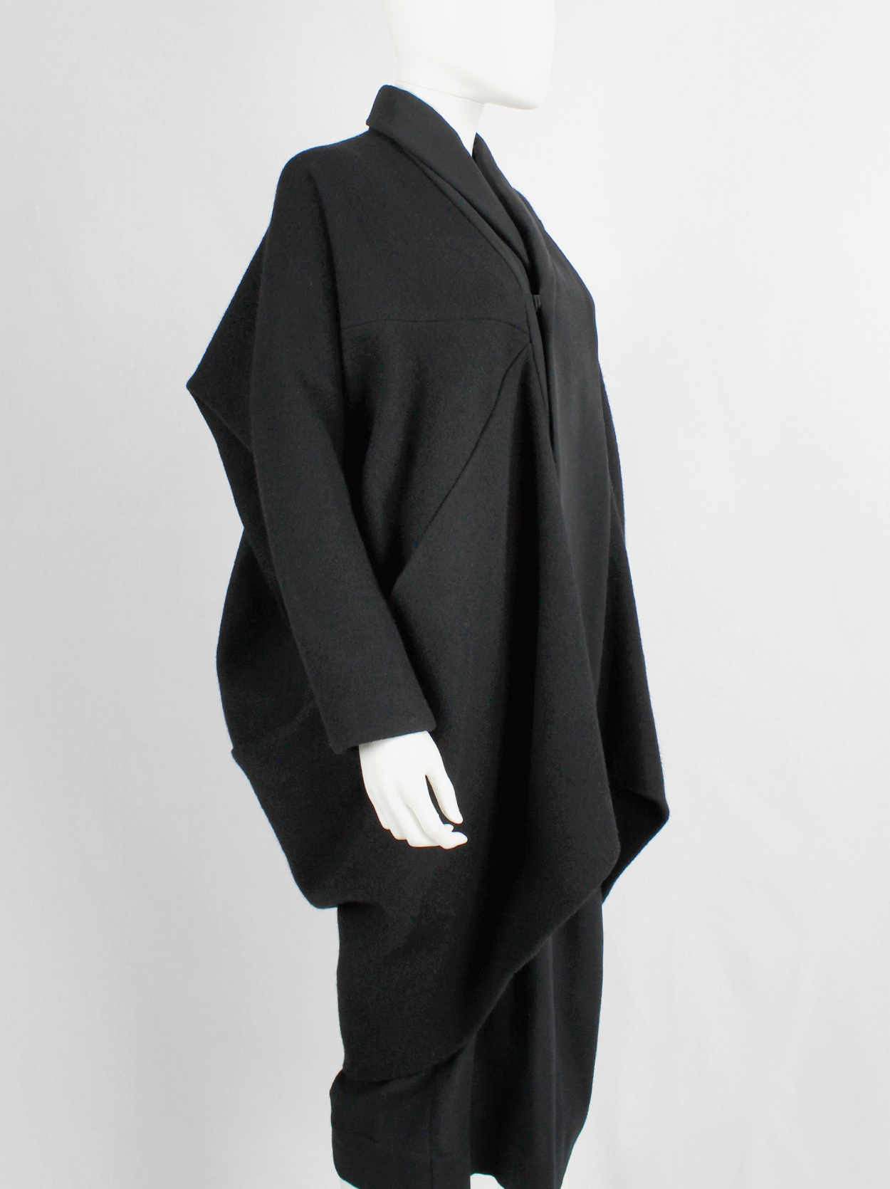 Rick Owens MOUNTAIN black oversized cocoon coat with front panel — fall ...