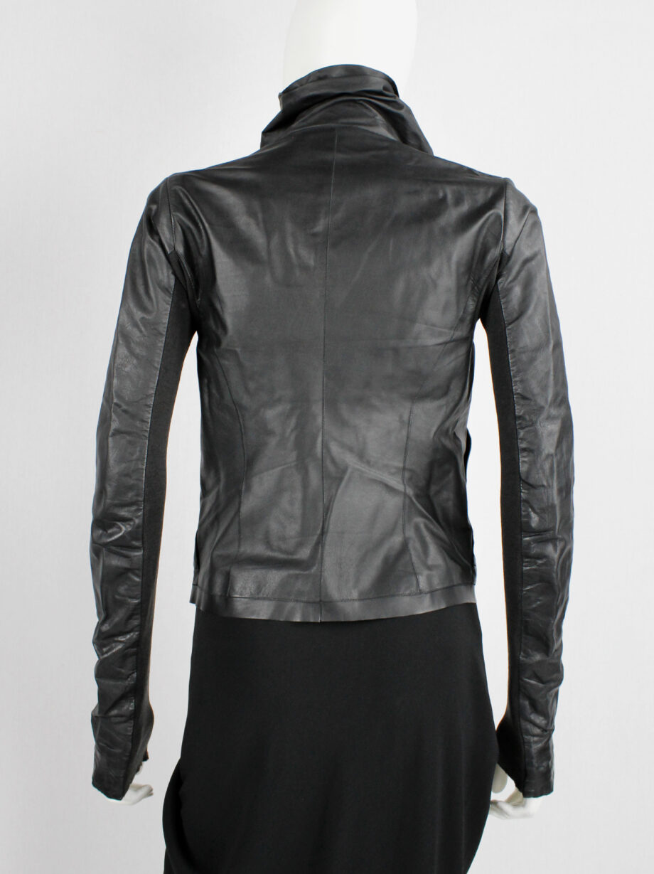 Rick Owens black leather classic biker jacket with standing neckline (18)