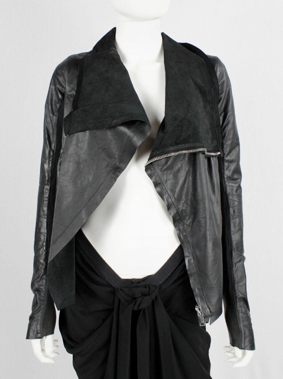 Rick Owens black leather classic biker jacket with standing neckline (6)