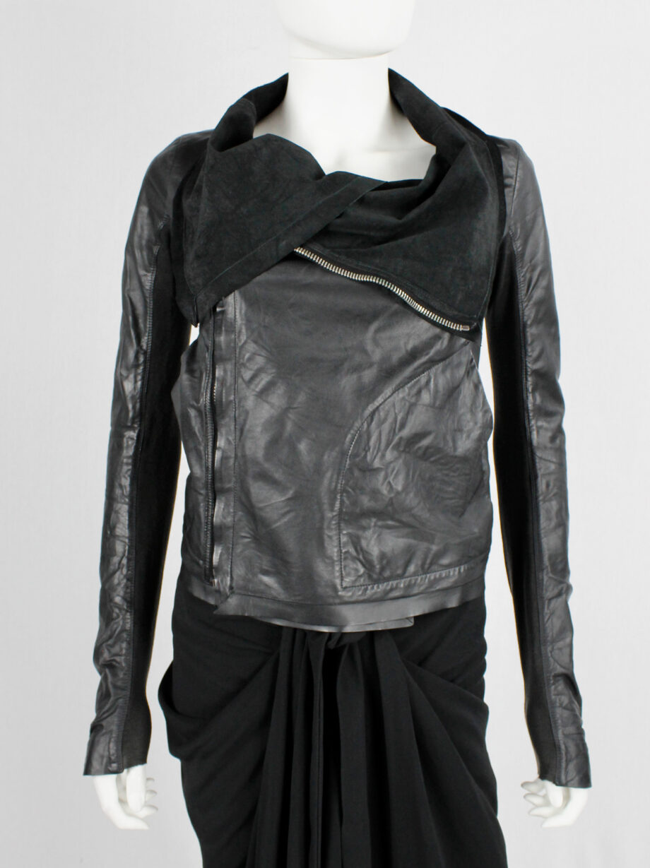 Rick Owens black leather classic biker jacket with standing neckline (8)