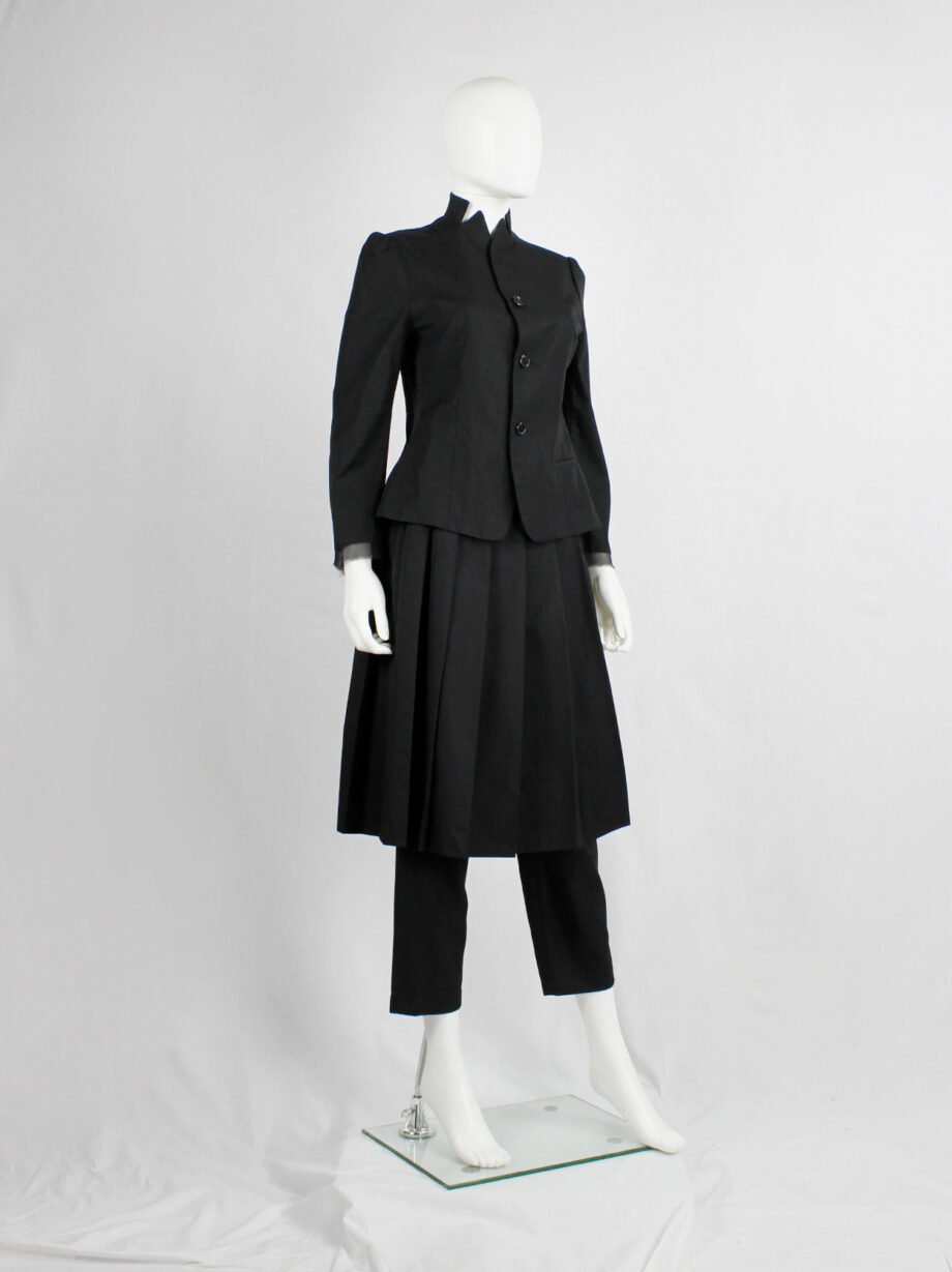 Yohji Yamamoto Noir black tailored blazer with frayed silk trim at the sleeves (10)