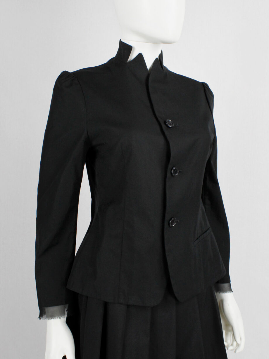 Yohji Yamamoto Noir black tailored blazer with frayed silk trim at the sleeves (11)