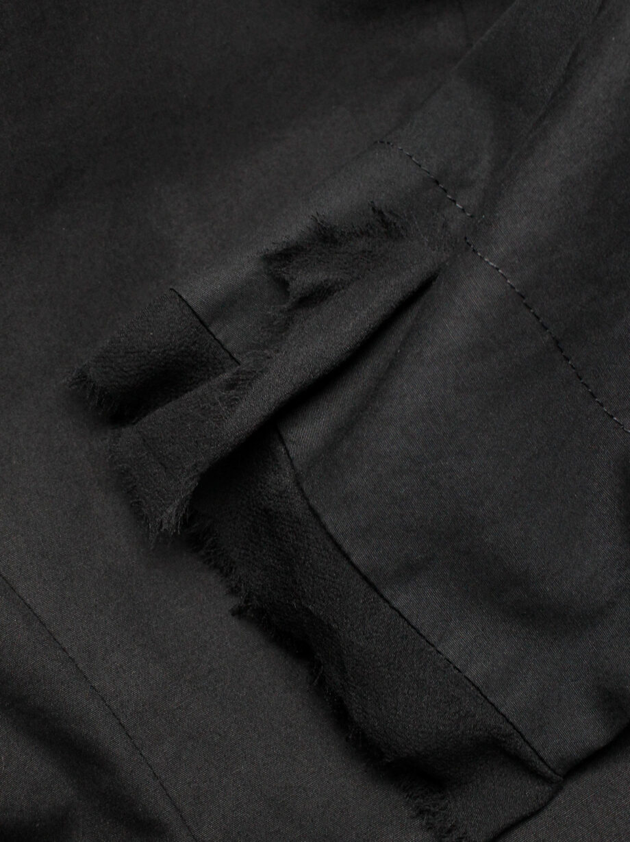 Yohji Yamamoto Noir black tailored blazer with frayed silk trim at the sleeves (4)