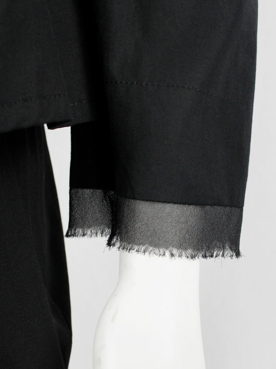 Yohji Yamamoto Noir black tailored blazer with frayed silk trim at the sleeves (7)