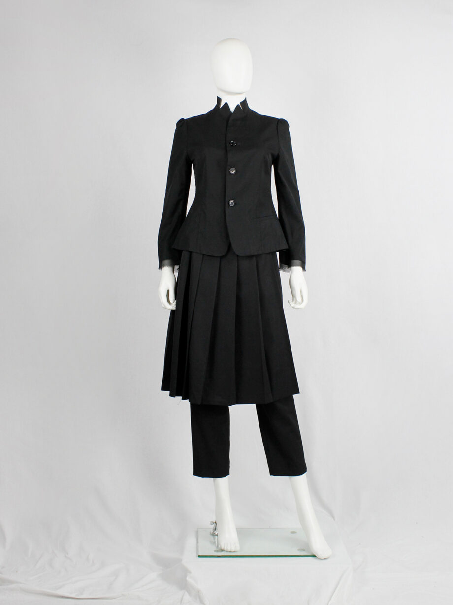Yohji Yamamoto Noir black tailored blazer with frayed silk trim at the sleeves (9)