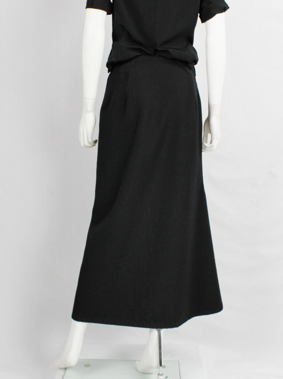 Yohji Yamamoto black curved maxi skirt with sculptural side slit (14)