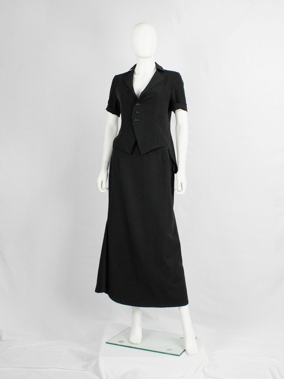 Yohji Yamamoto black curved maxi skirt with sculptural side slit (3)
