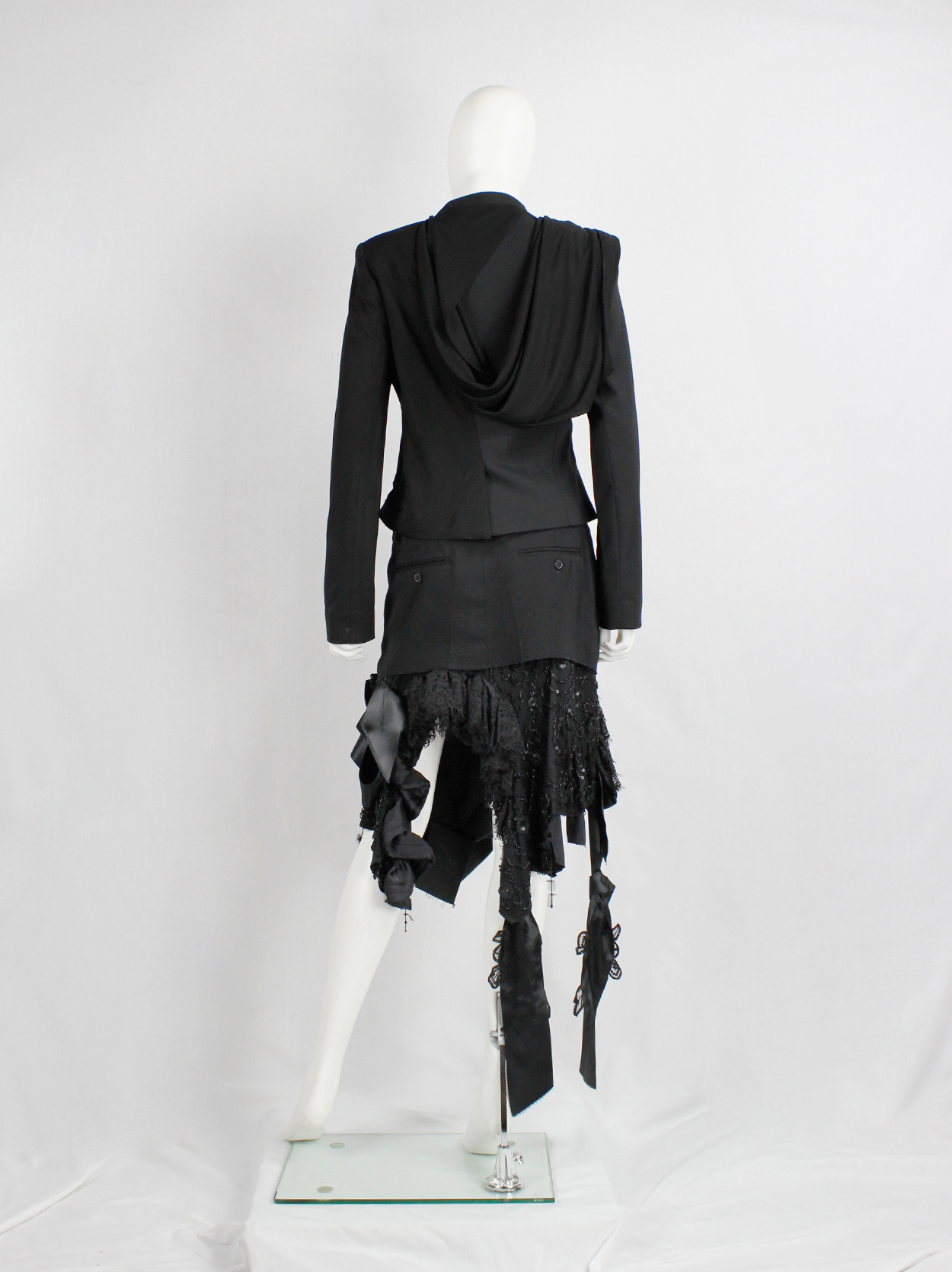 A.F. Vandevorst black skirt made of deconstructed trousers and a wedding dress — spring 2017 - V ...