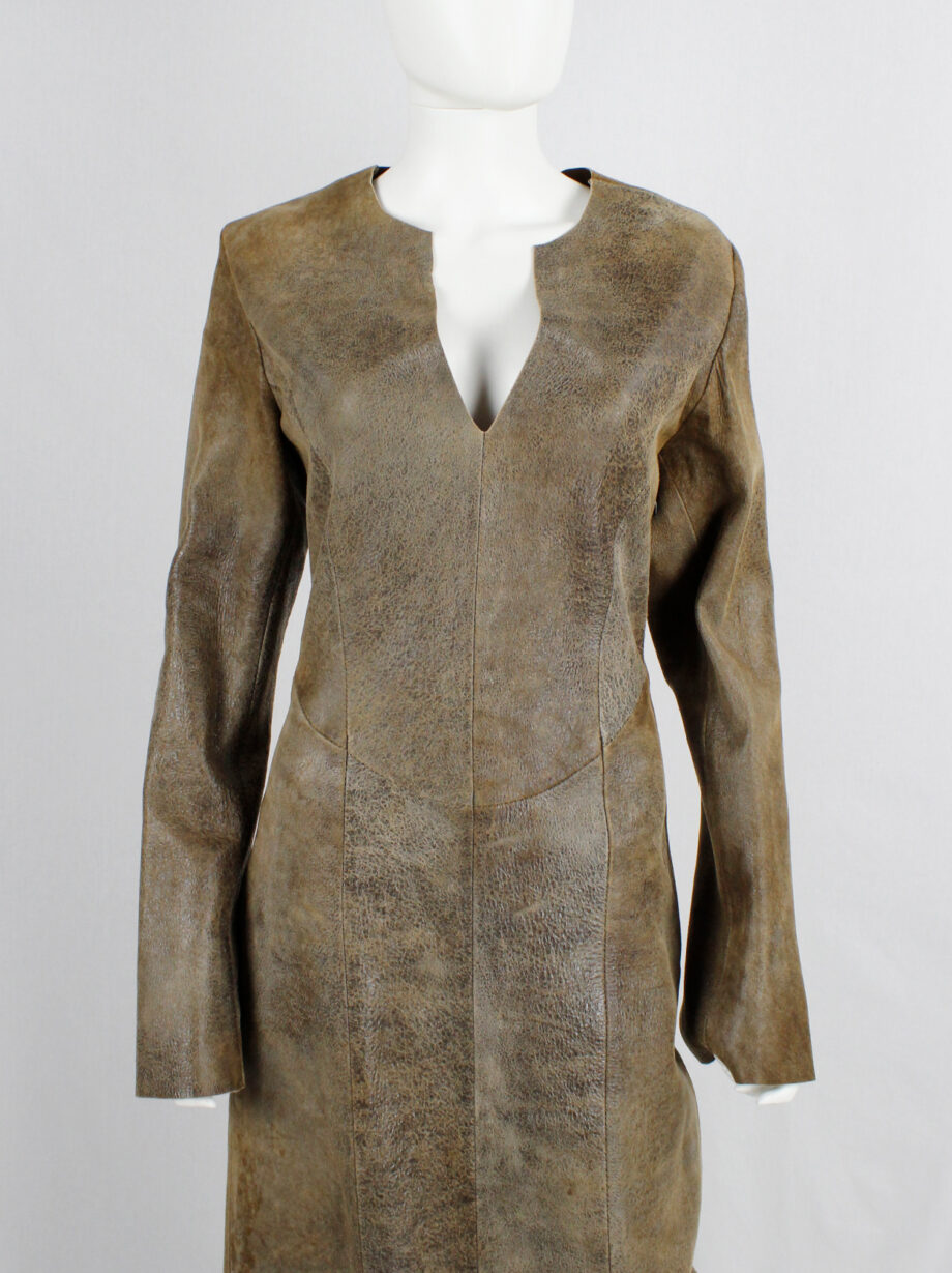 af Vandevorst brown leather panelled maxi dress with back slit fall 2000 (10)
