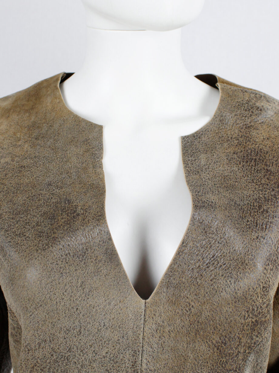 af Vandevorst brown leather panelled maxi dress with back slit fall 2000 (11)