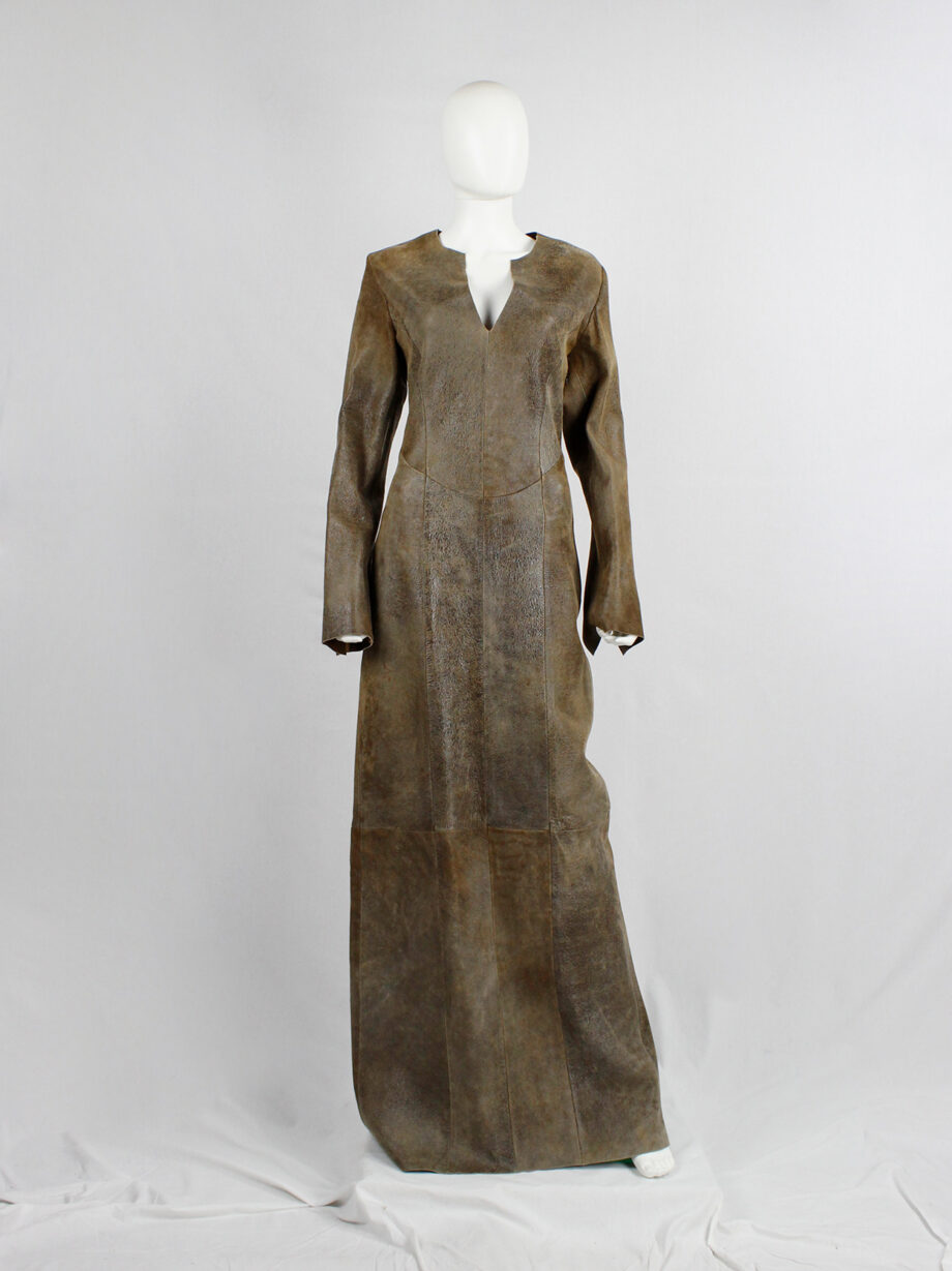 af Vandevorst brown leather panelled maxi dress with back slit fall 2000 (16)