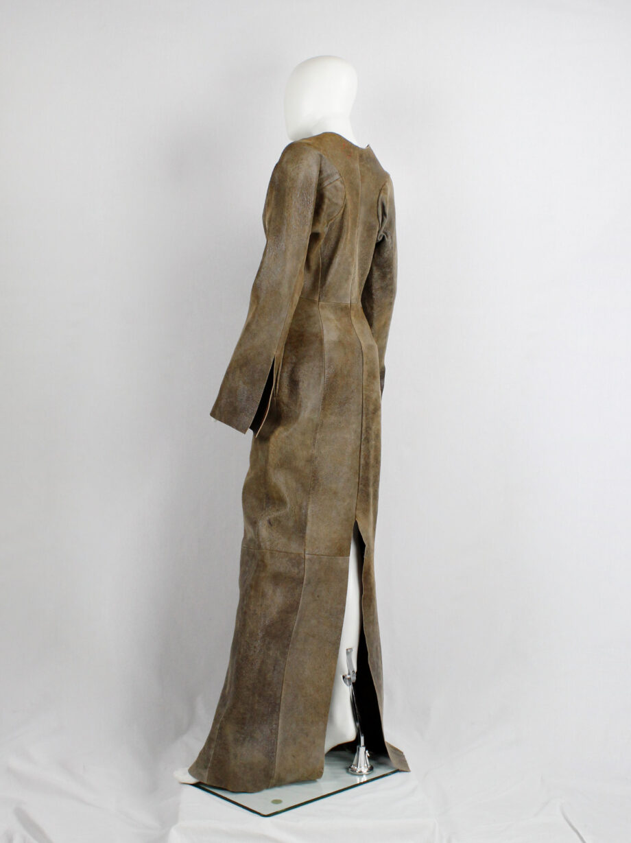 af Vandevorst brown leather panelled maxi dress with back slit fall 2000 (25)