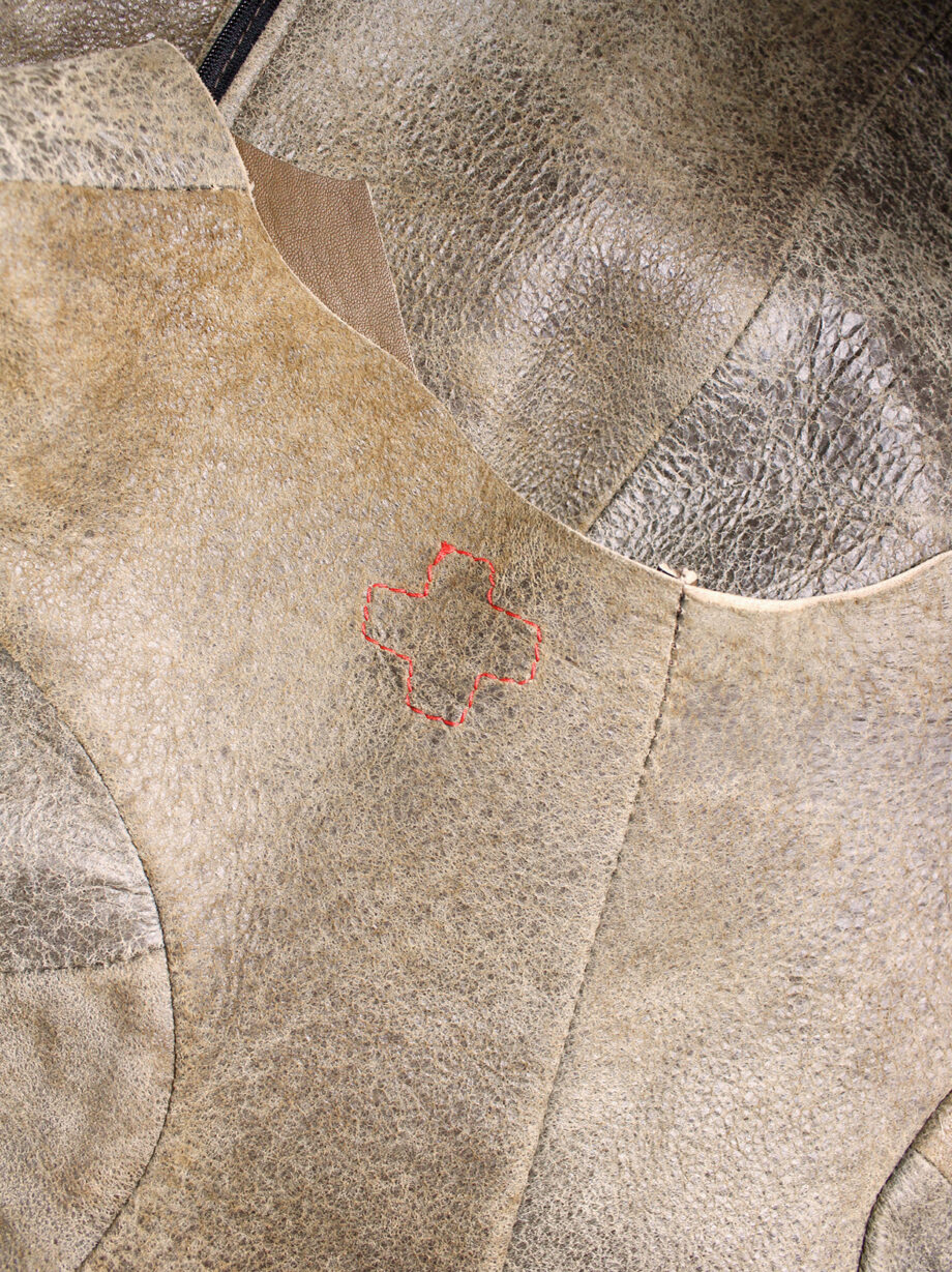 af Vandevorst brown leather panelled maxi dress with back slit fall 2000 (7)