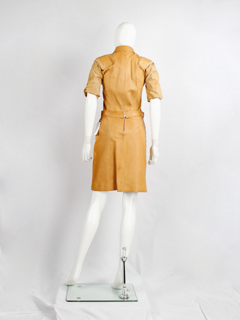 af Vandevorst cognac leather nurses skirt with folded waist spring 1999 (1)