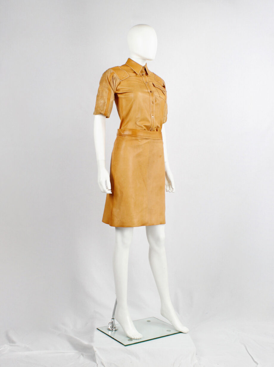 af Vandevorst cognac leather nurses skirt with folded waist spring 1999 (10)