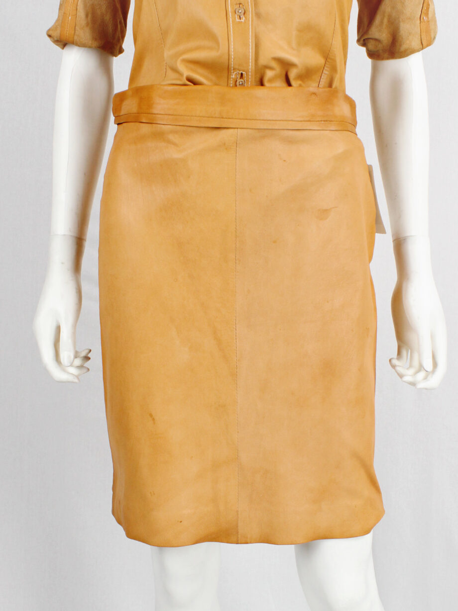 af Vandevorst cognac leather nurses skirt with folded waist spring 1999 (6)