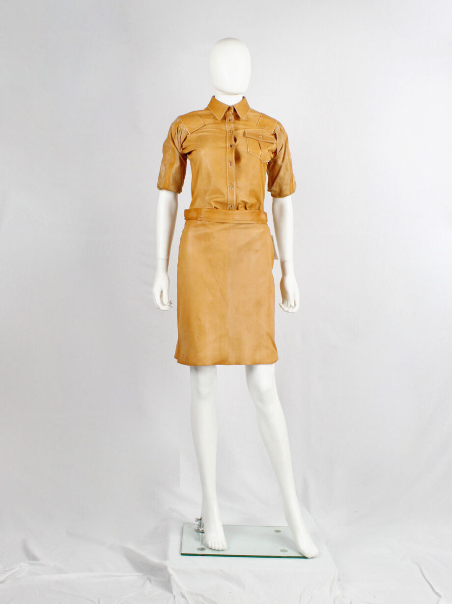 af Vandevorst cognac leather nurses skirt with folded waist spring 1999 (9)