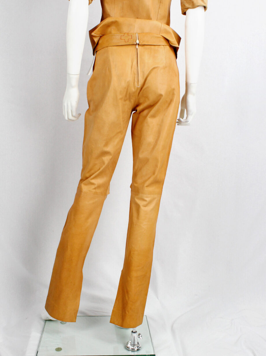 af Vandevorst cognac leather pajama trousers with stretched knees spring 1999 (12)