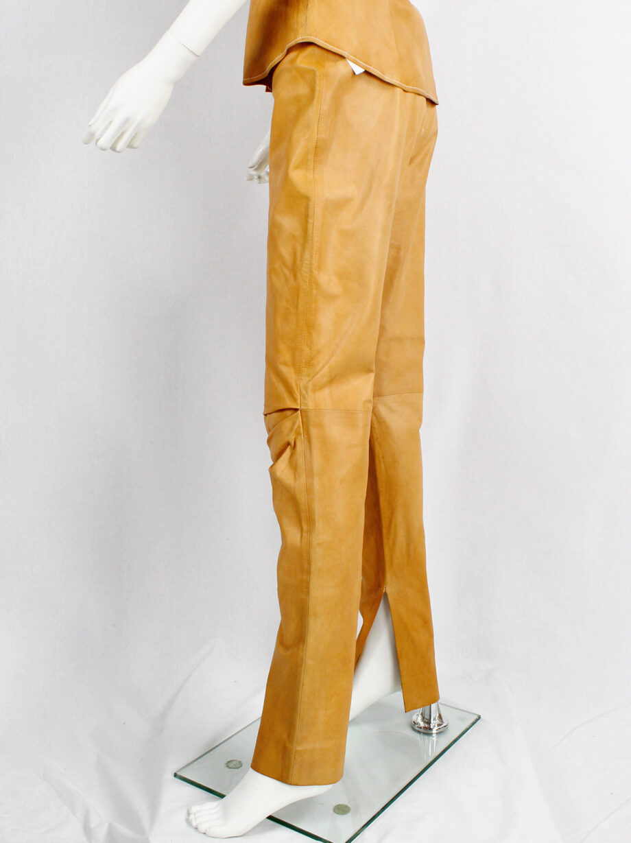 af Vandevorst cognac leather pajama trousers with stretched knees spring 1999 (6)