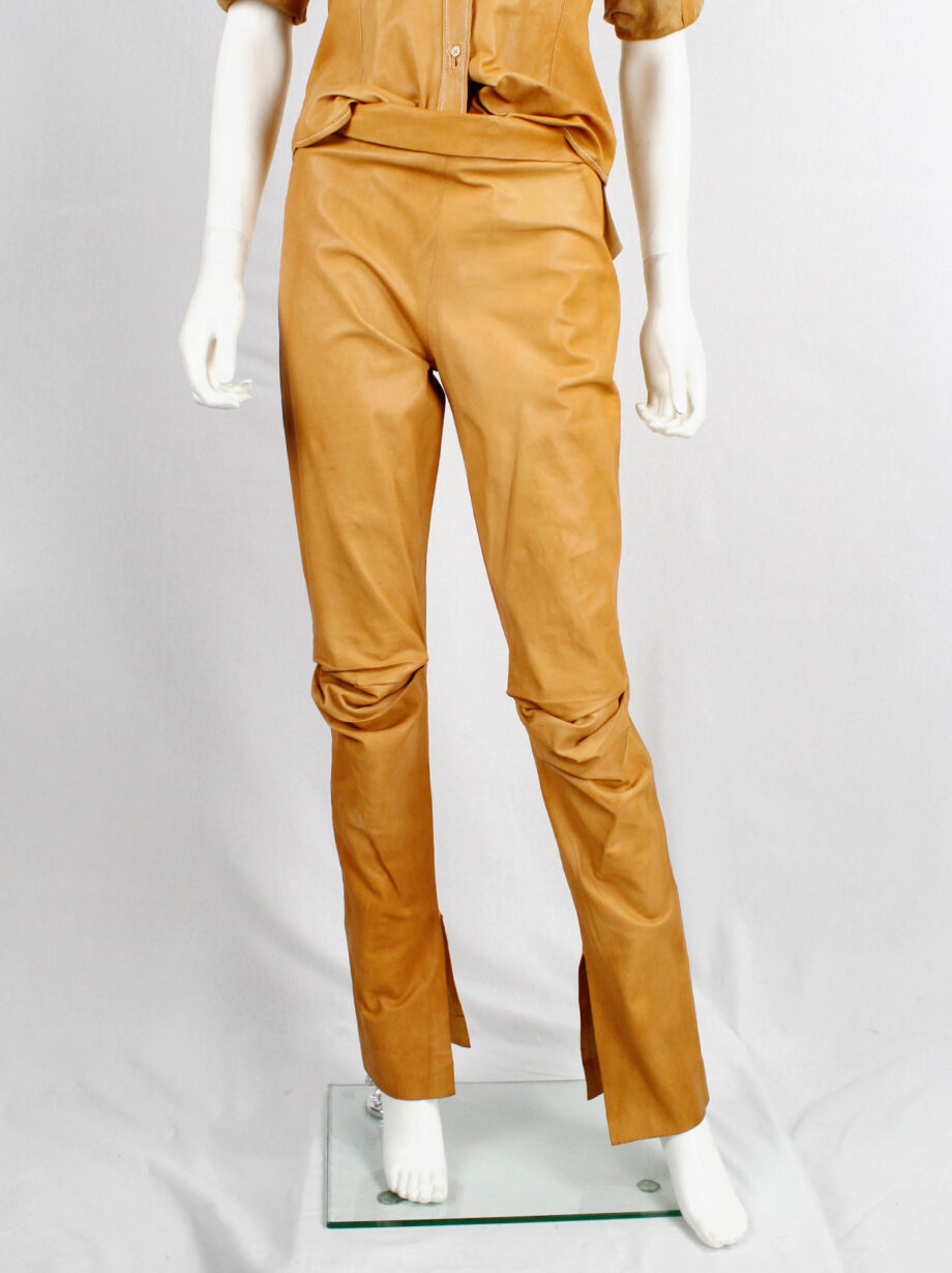 af Vandevorst cognac leather pajama trousers with stretched knees spring 1999 (8)