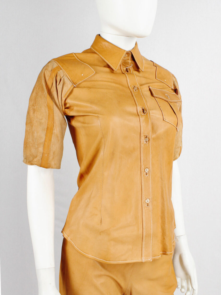 af Vandevorst cognac leather pocket shirt with upwards folded sleeves spring 1999 (10)
