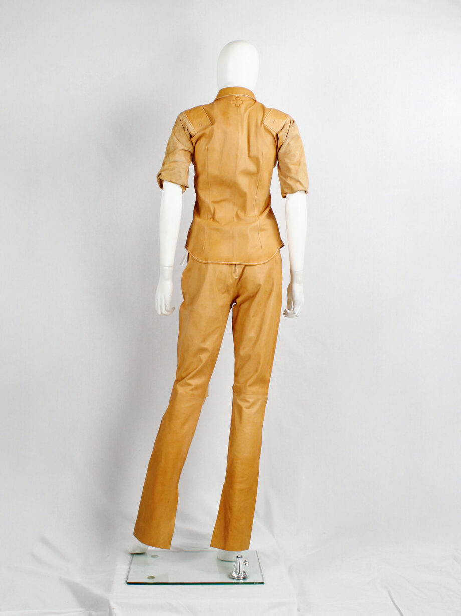 af Vandevorst cognac leather pocket shirt with upwards folded sleeves spring 1999 (14)