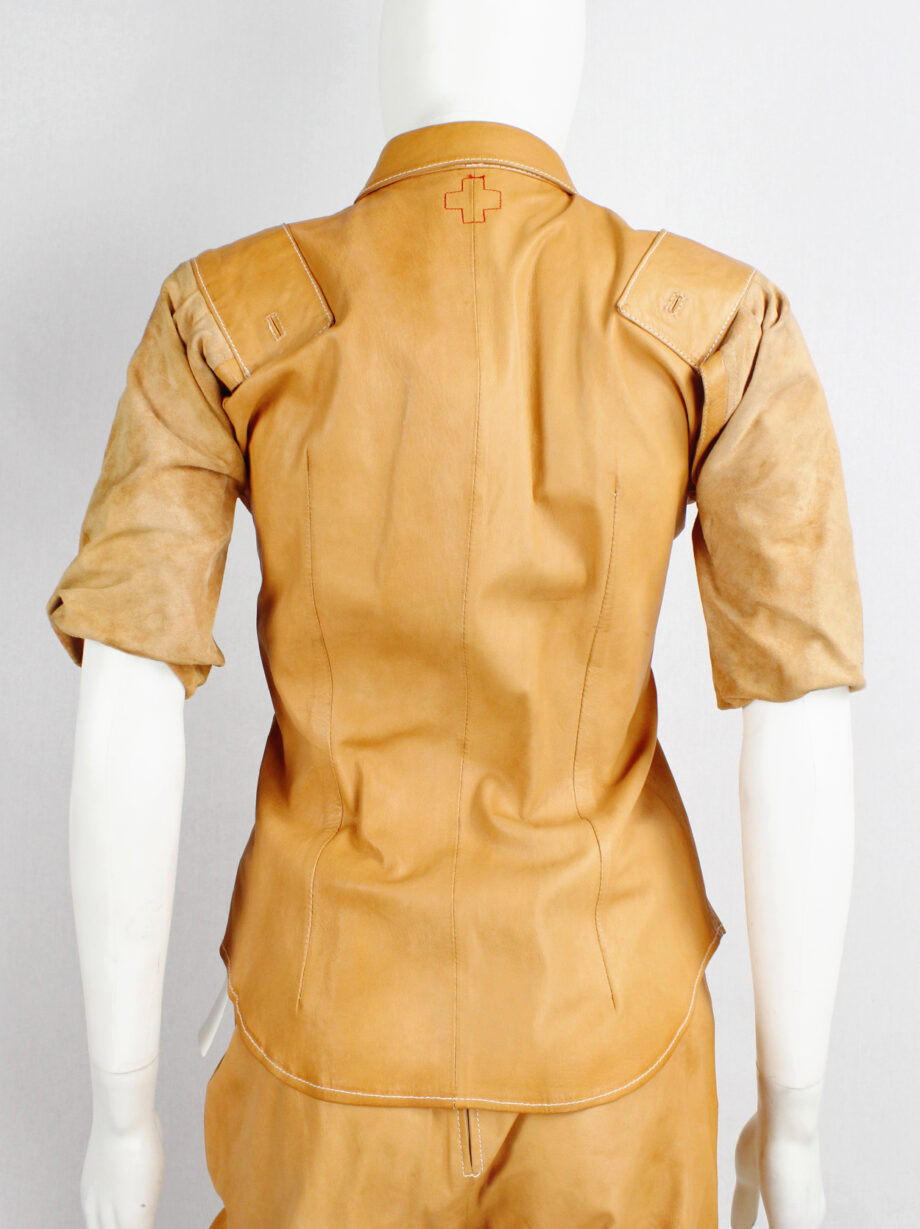 af Vandevorst cognac leather pocket shirt with upwards folded sleeves spring 1999 (15)