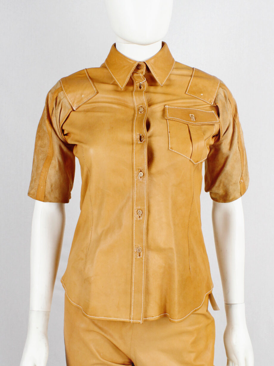 af Vandevorst cognac leather pocket shirt with upwards folded sleeves spring 1999 (6)