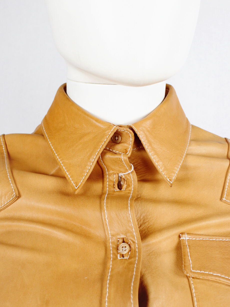 af Vandevorst cognac leather pocket shirt with upwards folded sleeves spring 1999 (8)