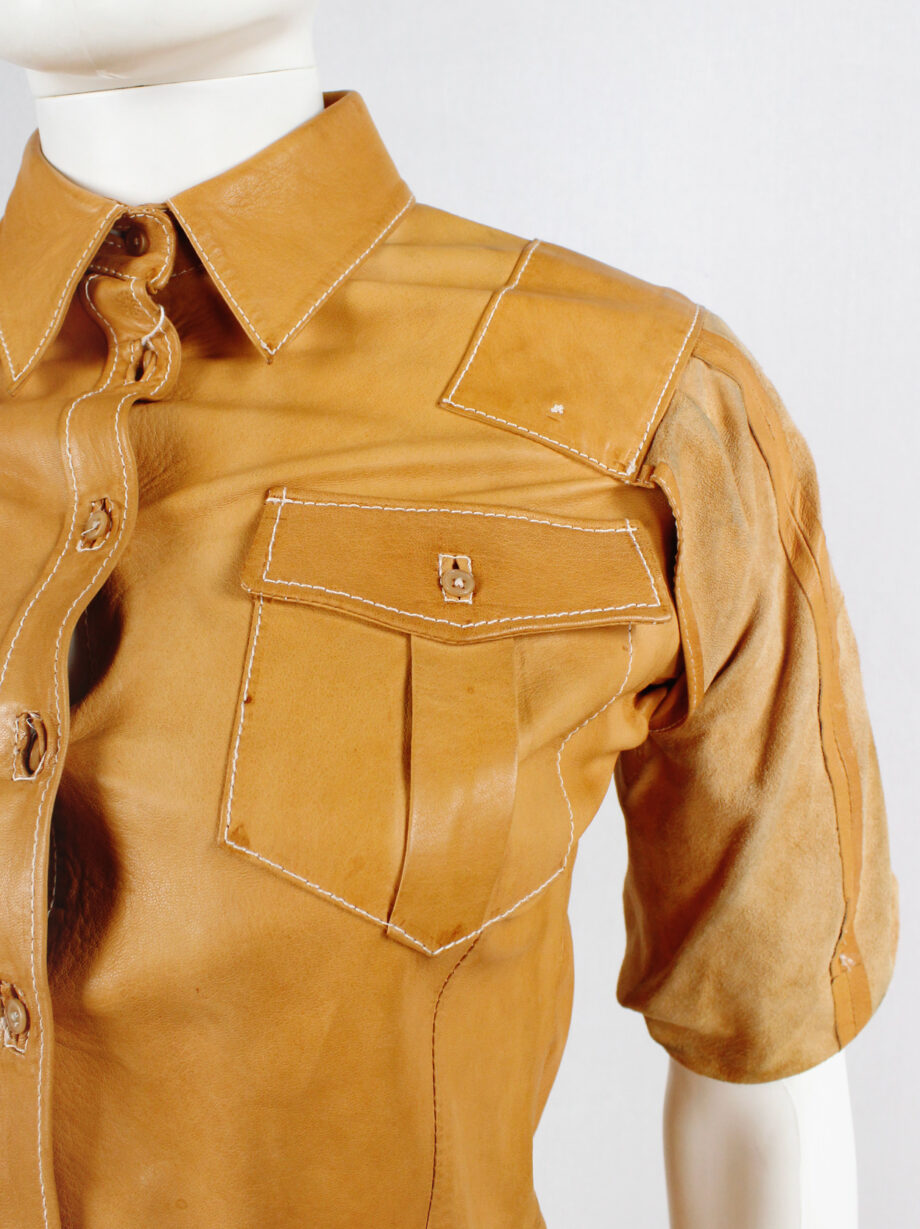 af Vandevorst cognac leather pocket shirt with upwards folded sleeves spring 1999 (9)