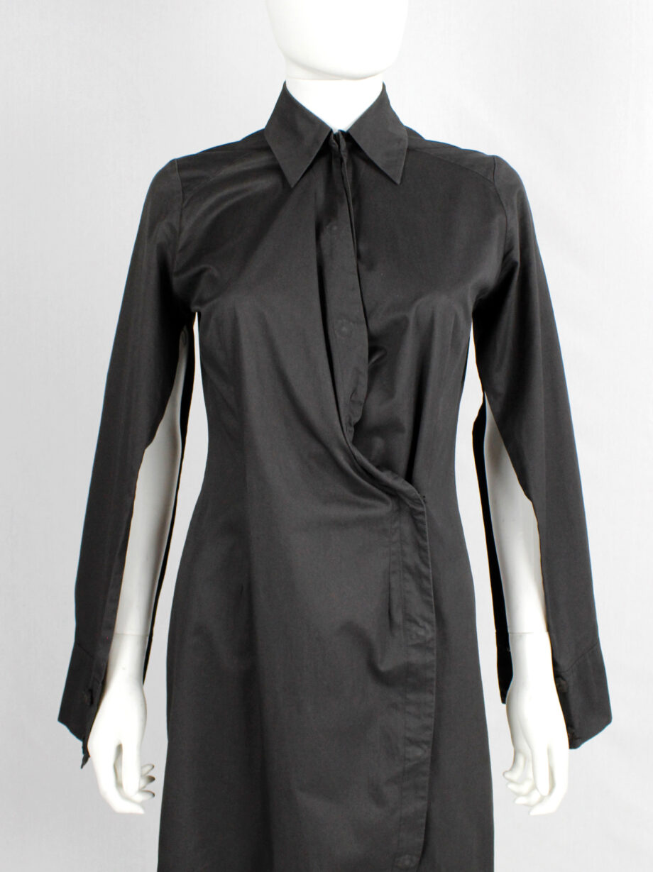 af Vandevorst dark grey asymmetric shirt dress with open sleeves fall 2000 (14)