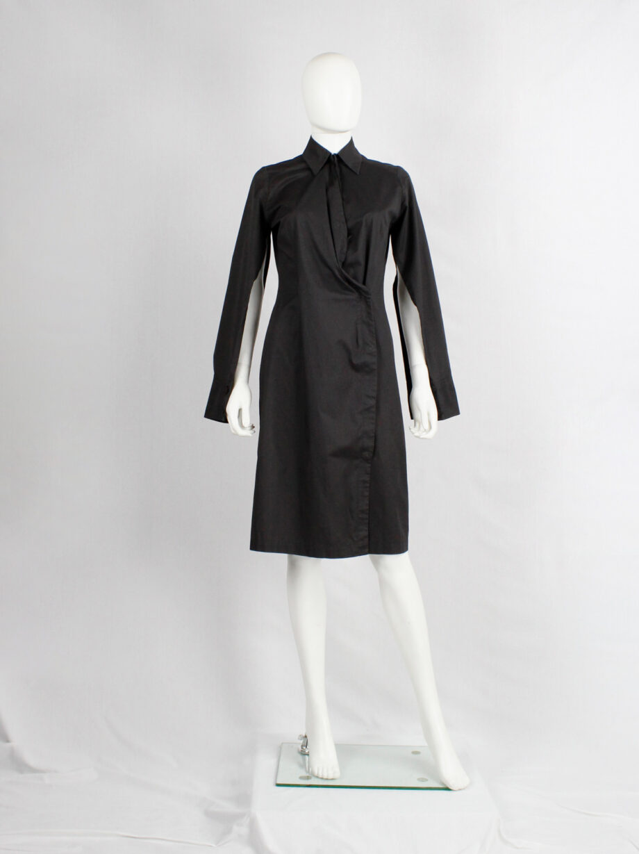 af Vandevorst dark grey asymmetric shirt dress with open sleeves fall 2000 (16)