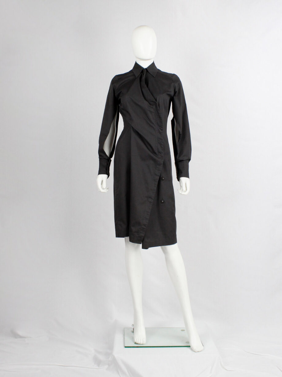 af Vandevorst dark grey asymmetric shirt dress with open sleeves fall 2000 (3)