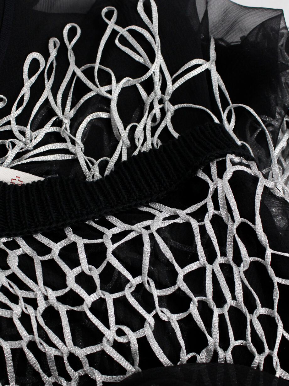 A.F. Vandevorst silver spiderweb knit jumper and black sheer jumper — spring 2016 (13)