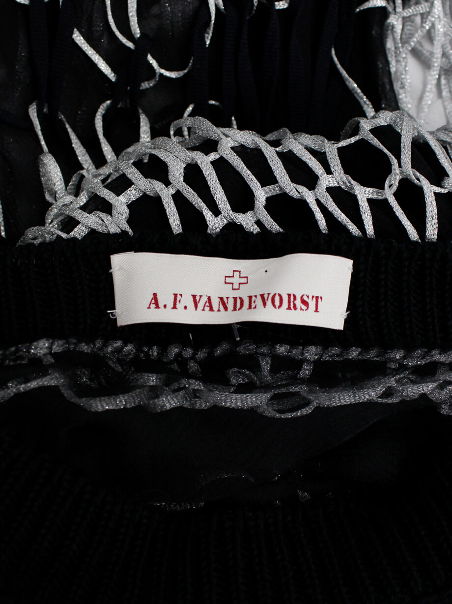 A.F. Vandevorst silver spiderweb knit jumper and black sheer jumper — spring 2016 (14)