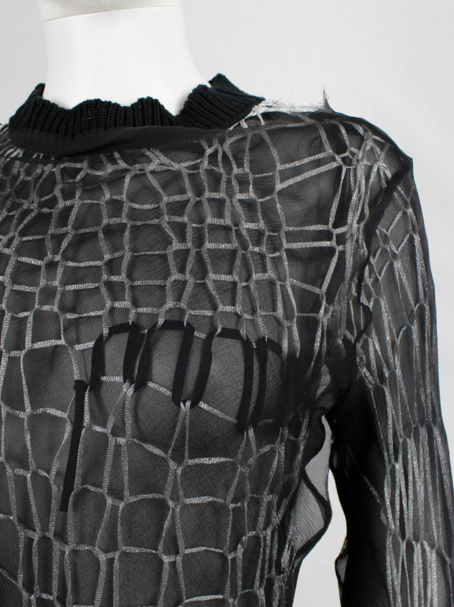 A.F. Vandevorst silver spiderweb knit jumper and black sheer jumper — spring 2016 (18)