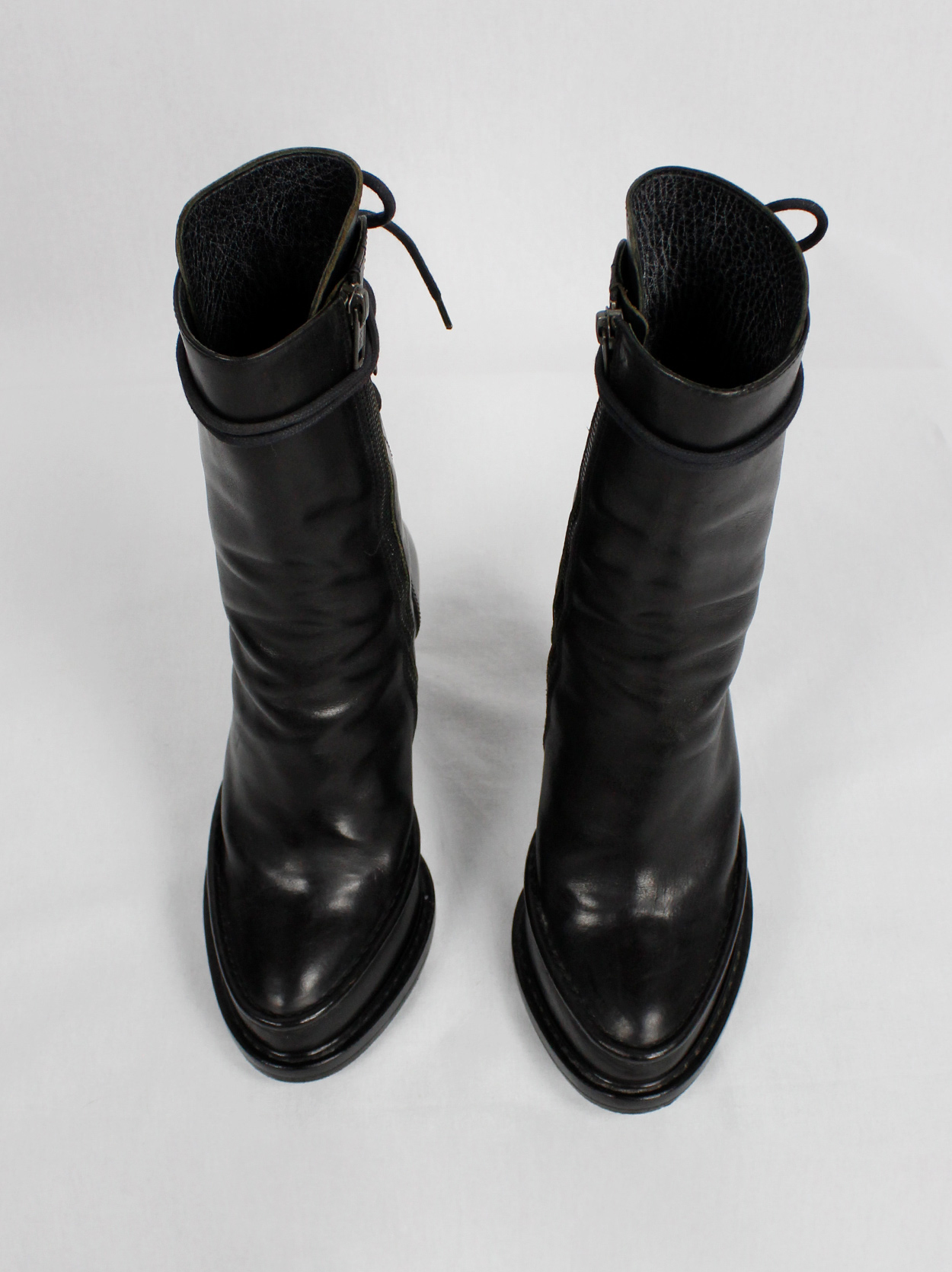 Ann Demeulemeester black boots with slit heel and backwards closure (36 ...